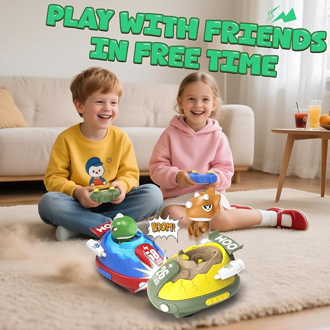 2 Pack Remote Control Car RC Bumper Cars Toys for Toddlers with LED Light and Music Dinosaur Figures Bump and Eject Toys RC Race Cars for Kids Boys Girls Gift