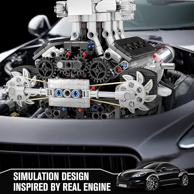 Mould King 10206 V8 Engine Model kit that Runs Build Your Own Cars Combustion Battery/Motor Blocks Sets Mechanic Engineering Construction Set STEM Toy Gift for Adults 14+ Teens(737 PCS)