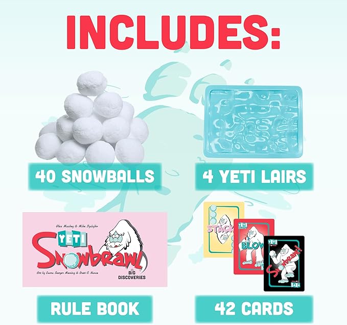 Big Discoveries Yeti Snowbrawl - A Snowball Stacking Brawl Card Game | Includes 40 Snow Balls - Fun Board Game for Kids Teens Adults
