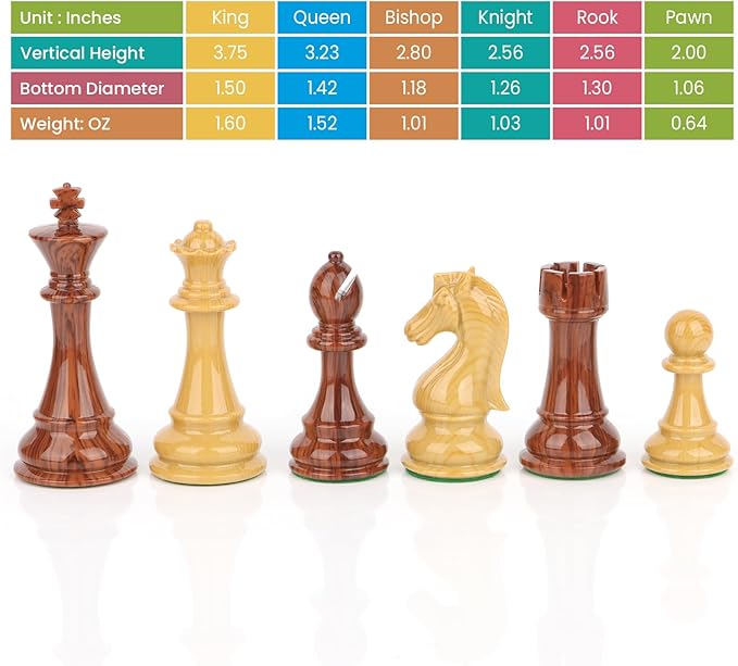 High Polymer Weighted Chess Pieces Only - 3.75'' King - Extra 2 Queens Standard Tournament Chessmen for Chess Board Game or Replacement of Missing Pieces (No Board) Storage Bag Included