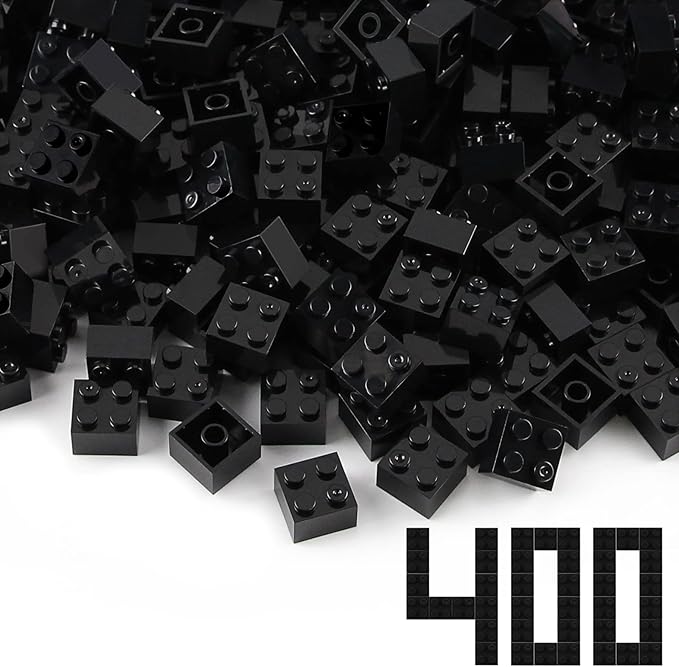 Feleph 2x2 Bricks Black 400 Pieces Parts Building Creative Play Blocks Set Toy Basic Accessories Compatible with 3003 Major Brick Brands