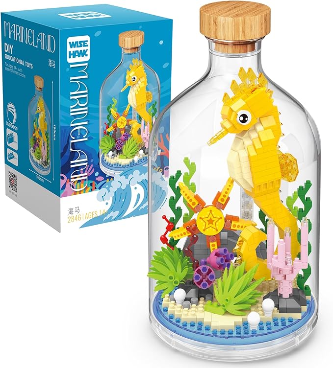 Creative Fish Toy Building SetAdult Mini Animal Friend SetParty Favors Gift for FriendsAnimal Lovers Office Home Decor Building BlockNew Year Easter Birthday Gift for Family(Seahorse)
