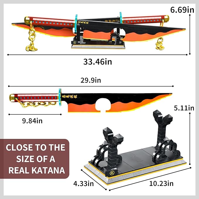 82.6in Demon Swords Building SetTengen Uzui Sword Building Block with Stand Model Kits Katana ToyCreative Gifts for Swords Fan Adults 14+ (1478 PCS)