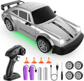 RC Drift Car 1:24 Scale Remote Control Car with LED Lights 20KM/H 4WD High Speed RC Cars Racing and Drifting Dual-Mode Toy Car Idea Gift for Adults and Kids Silver