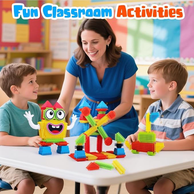 teytoy 200Pcs Building Blocks Toys Bristle Shape Building Blocks Set STEM Interlocking Construction Learning Toys for Kids Ages 3+