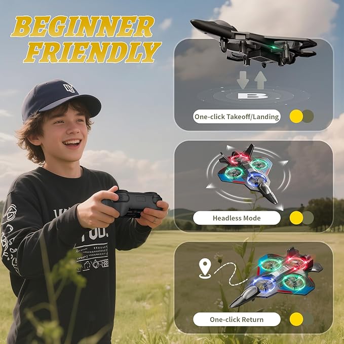 Foam Remote Control Airplanes with 3 Batteries RC Plane Airplane Toys for Boys Kids Adults Beginners 4-8 8-12 12-16 RC Planes Fighter Jet Helicopter Drones for Kids Adults 360° Flip Easy to Fly