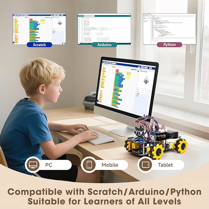 ACEBOTT Robot Kit Robotics for Kids Ages 8-12 12-16 STEM Toys for Boys with Remote &amp App Control Arduino &amp Scratch Compatible Science Kits for Kids Age 8-12 12-16 for Boys &amp Girls(Yel