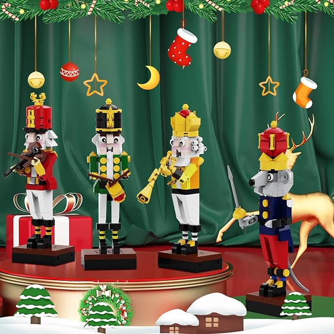 Christmas Nutcracker Building Kit - Xmas King and Soldier Set a 4-in-1 for Teenagers as Puzzle Toys Compatible with Lego for Desktop Ornament Model (697 Pcs)