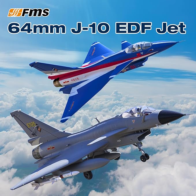 Fms Rc Jets 64mm J10 EDF Fighter Jet with Reflex Vigorous Dragon Rc Airplanes for Adults Remote Control Planes “August 1st Aerobatic Team Paint PNP(NO Transmitter Batteries and Charger)
