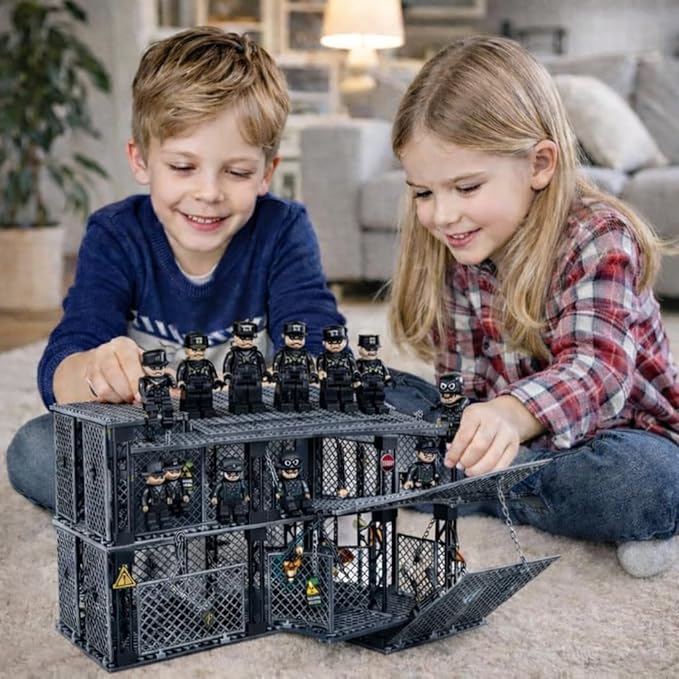 Closed Cage Building Blocks Set - Military Prison Battle Scene Building BlockCompatible with Lego World T-RexIncludes 10 Soldier Figures with Weapons