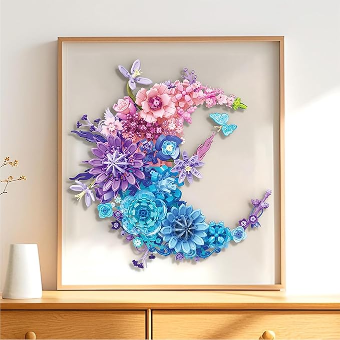 Moon Flowers Building Blocks Set Botanical Collection Blossom for Wall Decor Creative Floral Building Kit Flower Bouquet Botanical Collection for Home Décor Gift for Adults Teens 934 PCS (Pink)