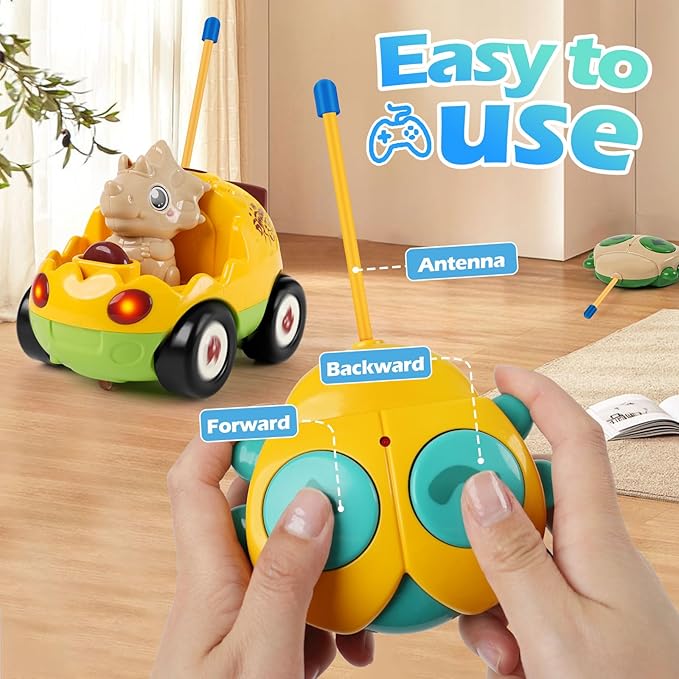 Remote Control Dinosaur Car Toys for Toddler Kids - Best Birthday Gifts for Boys Ages 2 3 4 5 Years Old 2-Pack Toys for Toddlers 18+ Months with Lights and Music
