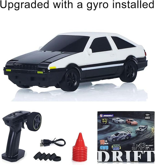 1/43 High Speed 2.4GHz RC for DIY AE86 Drift Car with 4-Wheel Drive Motor ESC Servo Motor Battery Gyroscope Mini Vehicle Hobby Grade Model for Birthday Gift
