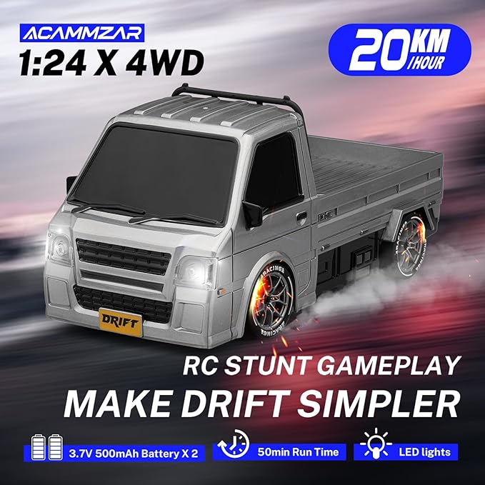 ACAMMZAR RC Drift Car 1:24 Remote Control Car 20KM/H 4WD Drift RC Truck with Lights Extra Racing Tires High Speed RC Cars for Kids Adults Boys Girls