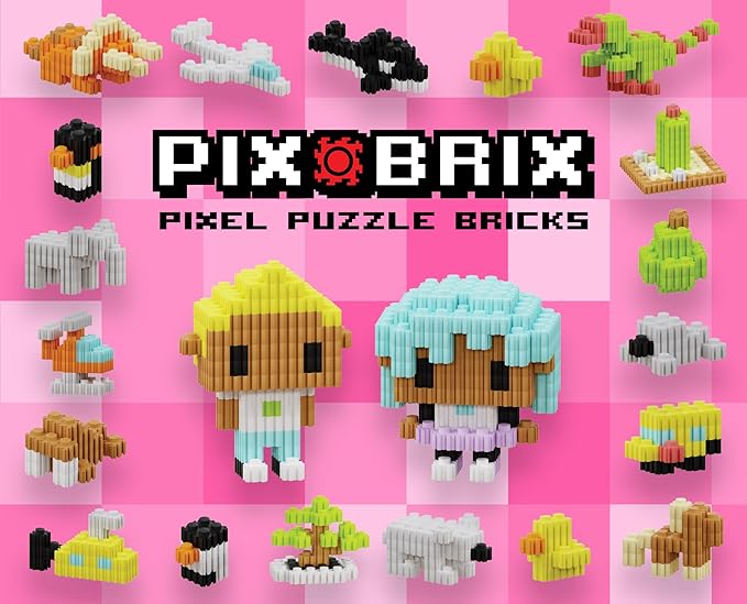 Pix Brix Pixel Art Puzzle Bricks Bucket – 1500 Piece Pixel Art Kit with 12 Colors Dark Palette – Interlocking Building Bricks 2D and 3D Builds – Stem Toys Ages 6 Plus