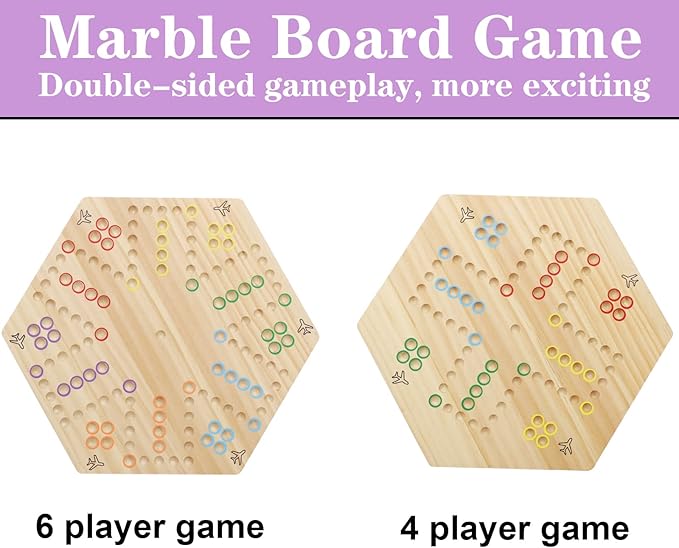 HOROW Wahoo Board Game Wooden Original Board Game 15 inch Classic 2 Side Painted Fast Track Game for 4 Player and 6 Player with 30 Marbles6 Dices for Family Game Night