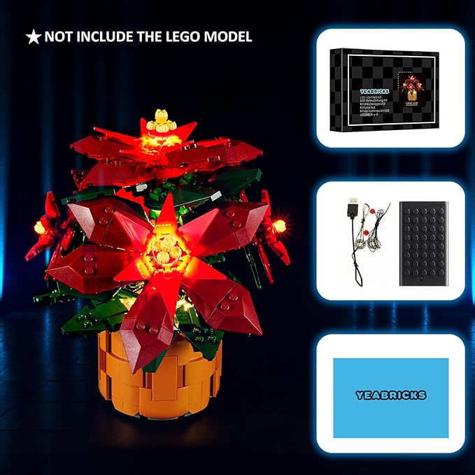 YEABRICKS LED Light for 10370 Icons Poinsettia Building Blocks Model (Building Set NOT Included)