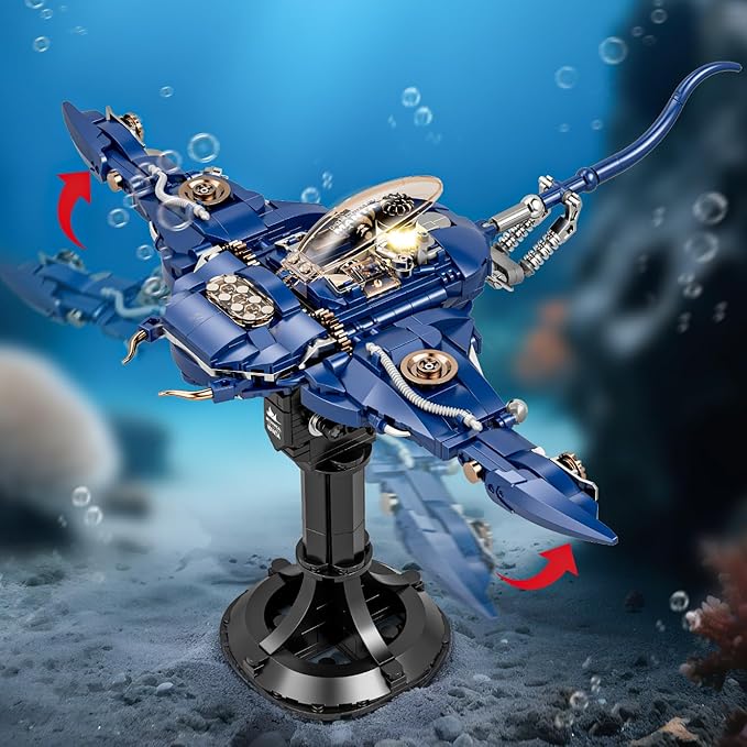 Mechanical Fish Building Set for Audlts Sea Animal Building Block Toy with Display StandFish Model for Office DecorGreat Gifts for Boys Grils 8+689PCS