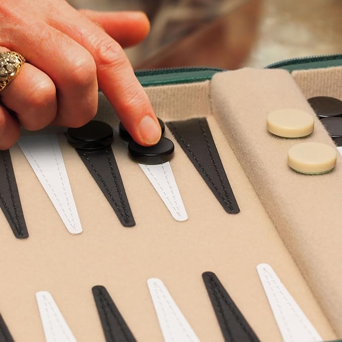 Yellow Mountain Imports Travel Size Backgammon Mini Game Set Izmir - Magnetic Checkers and 9-inch Board in Sleek Leatherette Case - Classic Strategy Board Game