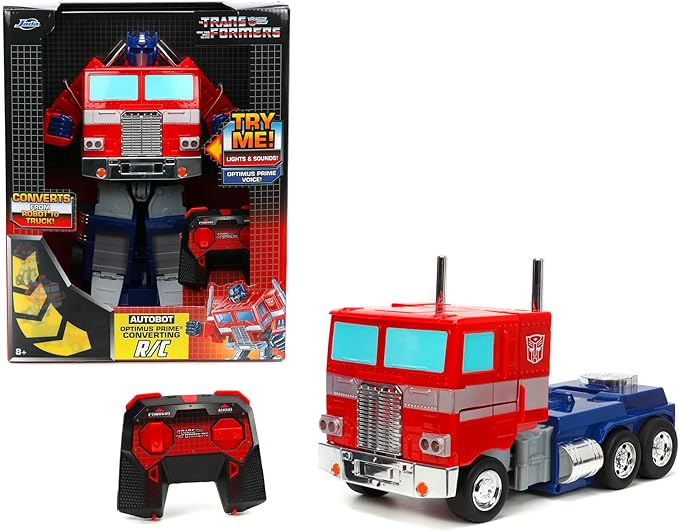 Jada Radio Control Transformers Optimus Prime Convertible 34 cm 2 Channel 2.4 GHz RC Truck Light and Sound Moves in All Directions Transforms into Robot +8 Years (9333521314R00)