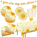 Boho Sun-Theme Birthday Party Supply Set Complete Baby Shower Decorations with Sunshine Disposable Paper Plates Cups Tablecloth Banner and Napkins for 25 Boho Baby Shower Party Decorations.