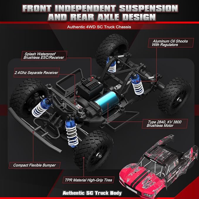 HAIBOXING 3100A 4X4 Off-Road Brushless RC Short-Course Truck 1:14 Scale Fast RC Car Max Speed of 42 km/h (or 60 km/h with 3S Battery) 4WD Electric Powered Remote Control Truck for Adults and Boys