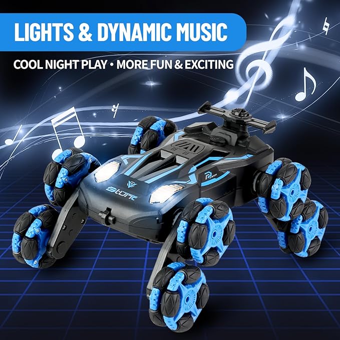 8WD Remote Control Stunt Car with Music Light Mist Spray RC Drift Car Toys for Kids 6+ 2.4GHz Remote Double Sided Driving 360° Spins Off-Road Stunt Vehicle Birthday Gifts for Boys Girls