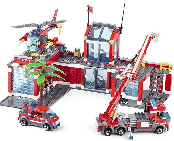 QLT QIAOLETONG City Fire Station Building Kit 774 Pcs Building Set Including Fire Station Fire Truck Fire HelicopterFire Fighter City Building Blocks STEM Toys Gift for Boys 6-10 Years Old.