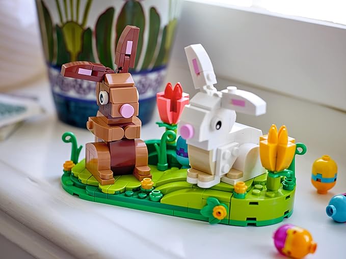 LEGO Easter Rabbits Display 40523 Building Toy Set Includes Colorful Easter Eggs and Tulips Easter Decorations
