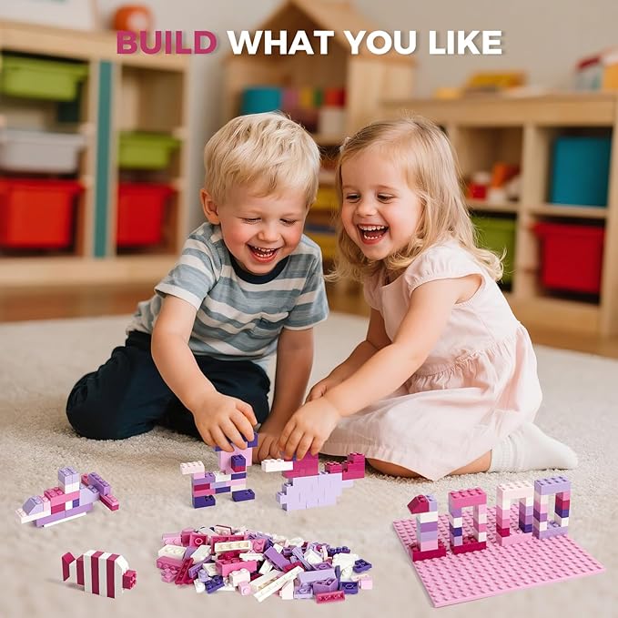 1000 Pieces Classic Building Bricks Classic Stackable Base Plates 3 6.3 x 6.3 White Pink and Purple Base Plates Compatible with All Major Brands Toys for Ages 6-7-8-13 Girls
