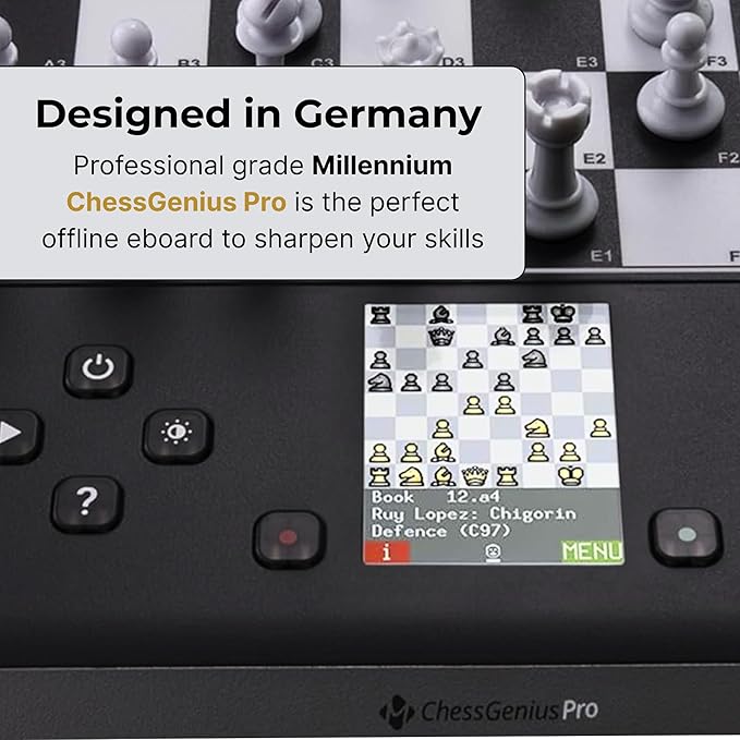 Millennium ChessGenius Pro M815 – Electronic Chess Computer with 2200 ELO Adaptive AI Skill Levels Color Display Built-in Trainer Magnetic Travel Design