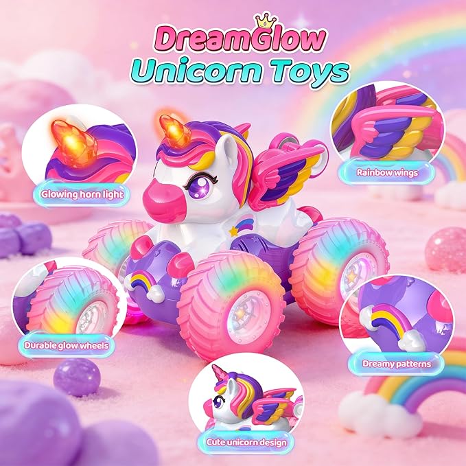 Unicorn Remote Control Car for Girls360° Rotating 4WD Stunt RC Cars with LightsPink Car Toys for KidsFun Indoor/Outdoor Toys Ideal Chritmas Birthday Gift for 3 4 5 6 7 8 Year Old Girl
