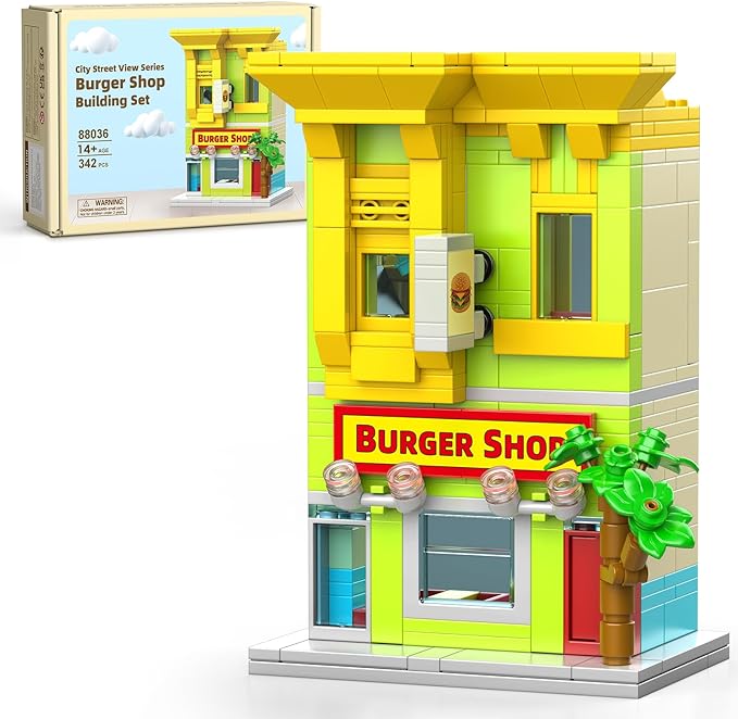 City Burger Shop Building Set Tiny House Building Blocks Decor Model Kit MOC Street View House for Adults Teens Age 14+ TV Fans (342 PCS)