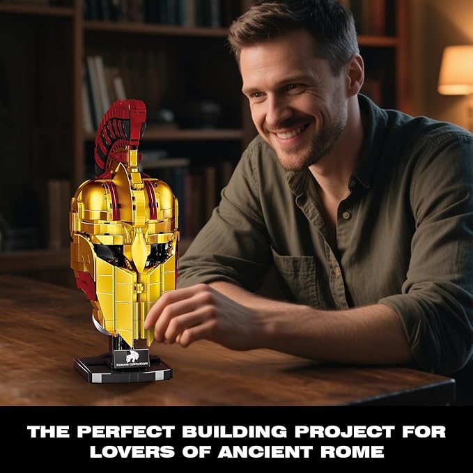 Ideas Roman Centurion Helmet Building Set Collectible Cool Soldier Helmet Home Display Model Compatible with Lego for Adults STEM Gift Toy for Teens Boys 8-14 (850 PCS)