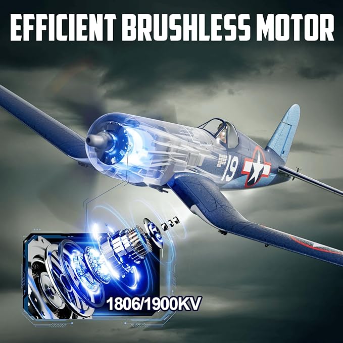 Volantexrc Brushless RC Planes 4 Channel F4U Corsair RTF RC Airplane Fighter 6-Axis Gyro wiih 3 Flight Modes One-Key Aerobatic Wingspan 500mm Fuselage 396mm with 3 Batteries Ideal Park Flyer