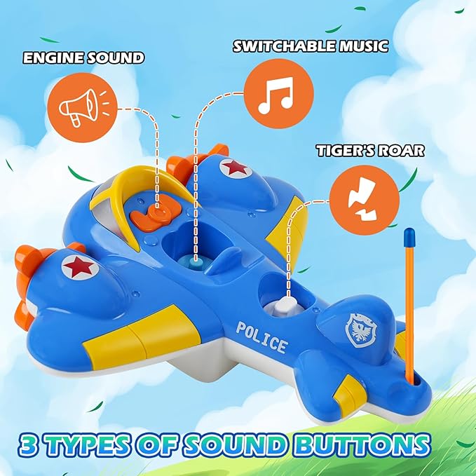 Remote Control Airplane for Kids - Birthday Gifts for Boys Toddlers Ages 18+ Months 2 3 4 5 Year Old RC Cartoon Aircraft Toy with Lights Music and Easy Control