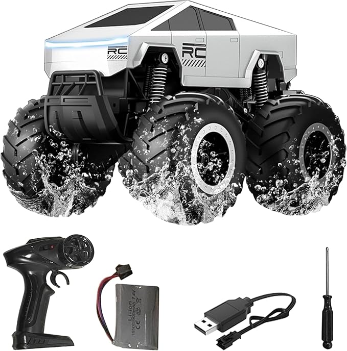 1:16 Cybertruck Remote Control Car 2.4 GHz 4WD Amphibious Off-Road Pick-up Truck with LED Light Waterproof Monster Truck Hobby RC Cars Toys for Teen Adults