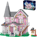 Pink Palace Apartment Building Set Halloween Haunted House Blocks Detailed Castle House Model with Classic European Style Detailed Interior
