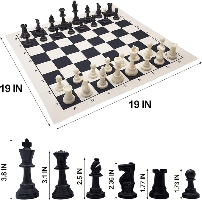 HOLYKING 19 Tournament Cloth Chess Board Set - Portable Travel Pocket Chess Game Set Roll Up Combination- Beginner Chess Set for Kids and Adults