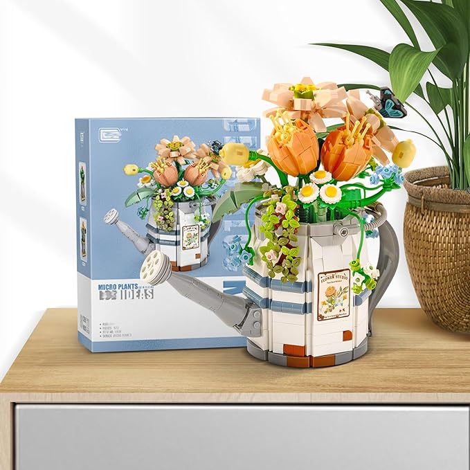 Mini Building Blocks Watering Pot Bonsai Plant Model SetCreative DIY Simulation Particle Flower Succulent Botanical Collection Construction Building Bricks ToyHome Decor