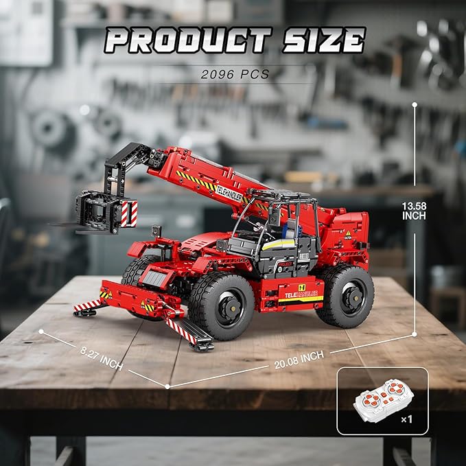 Reobrix Telescopic Arm Forklift Building Blocks Set with Motor RC Crane Mechanical Model Remote Control Tractor Technic Truck Toy for Adults MOC Buildinng Toys Ideas for Boys 14+