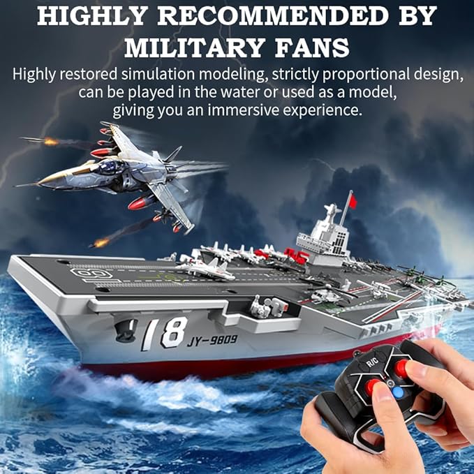 RC Boats for Kids 8-12 16-inch Warship Battleship Aircraft Carrier with 2 Rechargeable Batteries 15mph High Speed Remote Control Military Ship for Pool &amp Lake Exhibits Model Gift for Boys