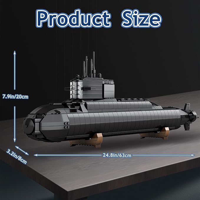 Nuclear Submarine Building Block Toy Set – WW2 Military Battleship Model with Lights Ideal Gift for Boys Teens &amp Adults Great for Home or Office Decor - 1498 PCS