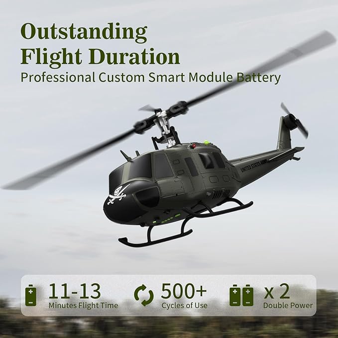 Carmanon UH-1 RC Helicopter - Huey Collectable Remote Control Helicopter with Auto-Hover for Adults Beginners 1/27 Scale 2 Batteries