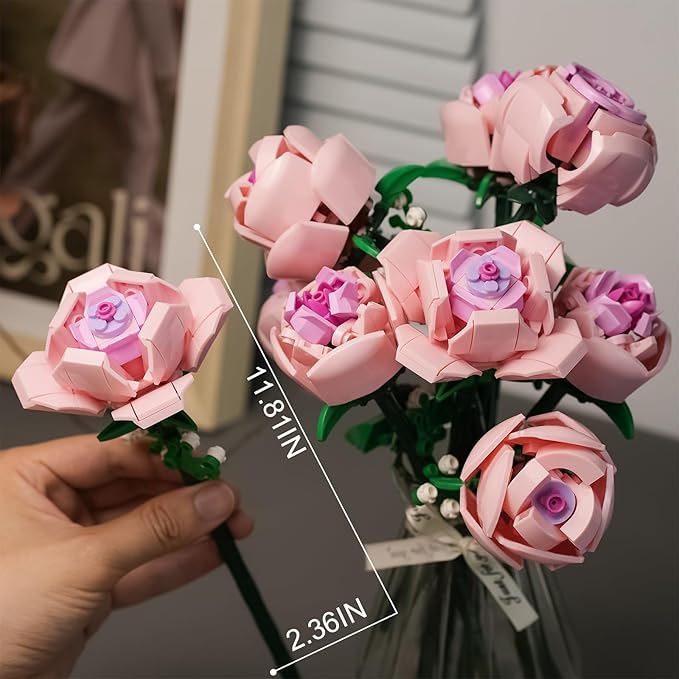Flowers Building Set for AdultsRoses Gift for Her or Him for ChristmasAnniversaryValentine's DayBotanical CollectionArtificial Flowers Home Decoration 741 pcs