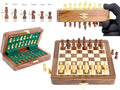 House of Chess - 6.5 Inch Wooden Magnetic Folding Travel Chess Set | Board - Algebraic Notation - Two Extra Queens - Handmade - Premium Quality (Golden Rosewood/Maple Wood)