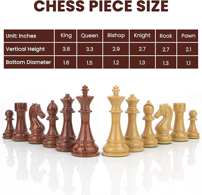Large High Polymer Weighted Chess Pieces with 3.8'' King - 2 Extra Queens Tournament Chess Set - Chess Pieces Only Travel Chess Sets with Storage Bag for Family Board Game Gift