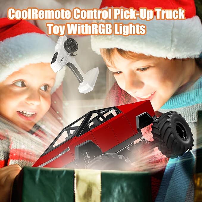 Remote Control Car 2.4Ghz 1/8 Scale Model Racing Car Toys Aluminum Alloy 4WD Off-Road Pickup Truck with LED Headlight and Rechargeable Battery Gifts for Adults Boys (Red)
