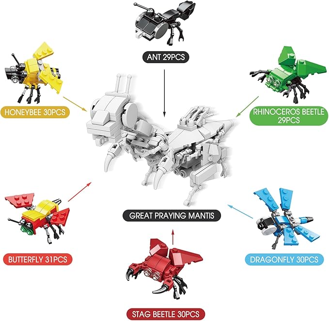 Mini Building Block Sets 12PCS Insects Building Blocks 6 in 1 STEM Toys Eggs Building Sets Party Favors for Kids Goodie Bags Prizes/Birthday Gifts
