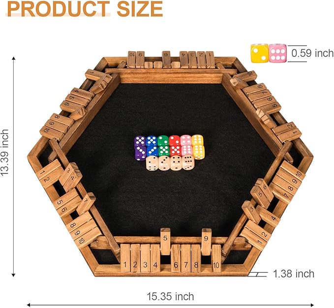 1-6 Players Shut The Box Dice Game Wooden Board Table Math Game for Kids Adult with 24 Dice Close The Box Game for Family Party Christmas Birthday